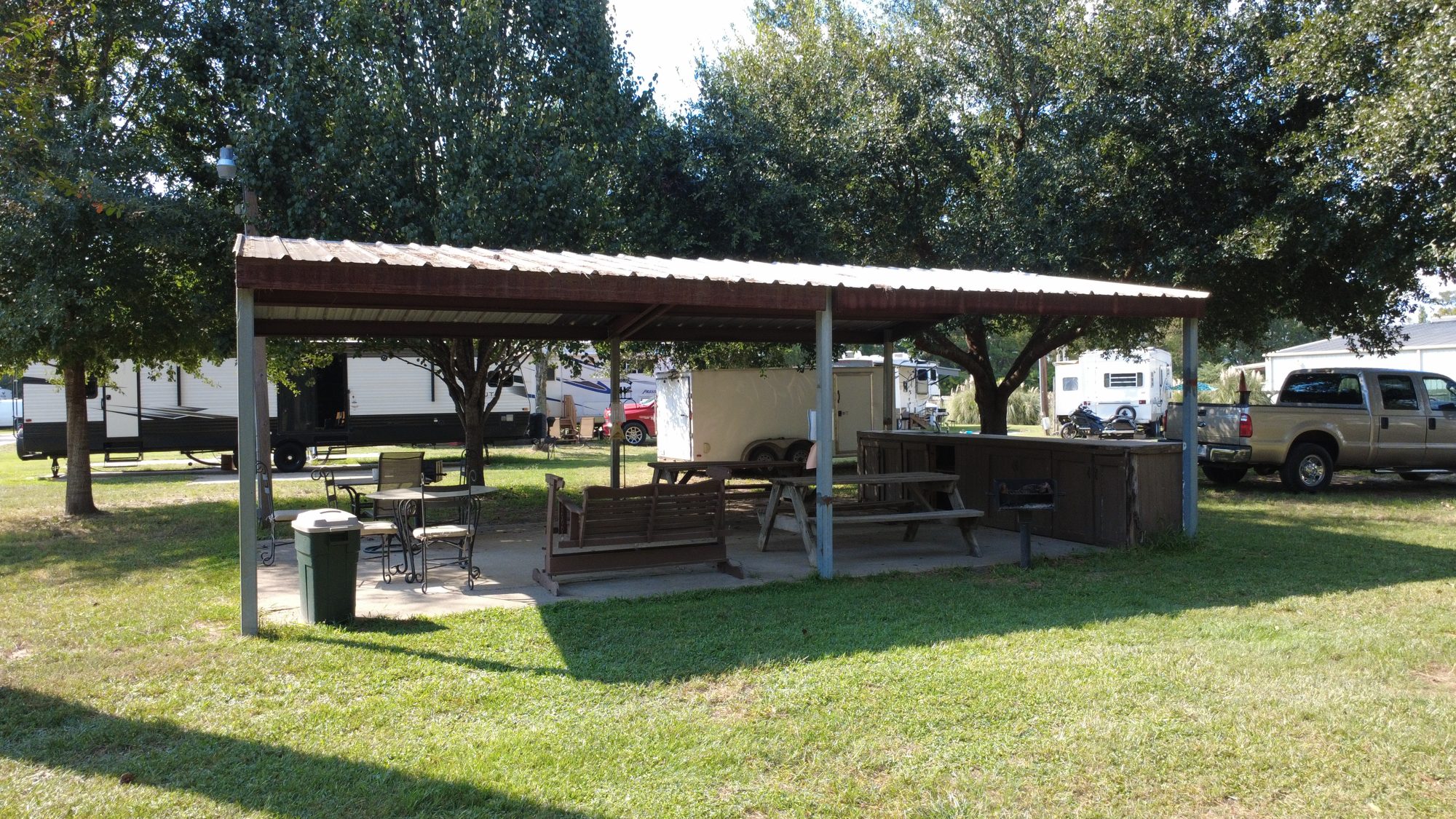 Covered pavilion with picnic tables and grills